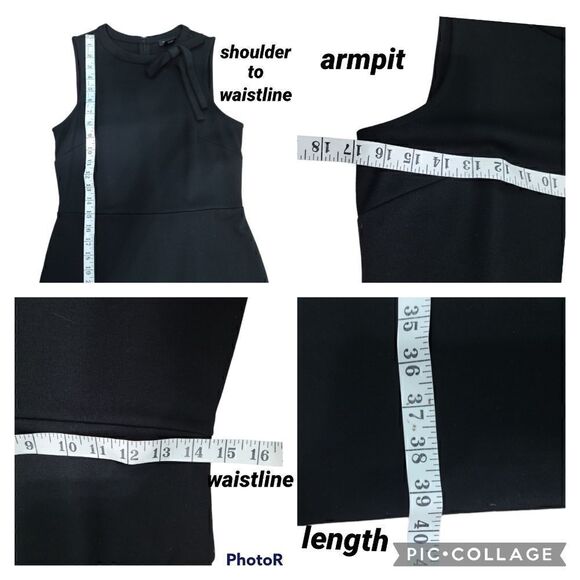 Ann Taylor Bow Round Neck Career Sleeveless Black Midi Dress Size 0 Business - Picture 15 of 15